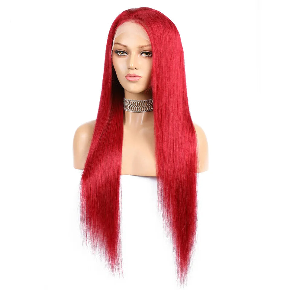 Straight Color Lace Front Wig 1B_Light Red Natural Headline Bleached Knots Can Be Permed No Chemical Processing