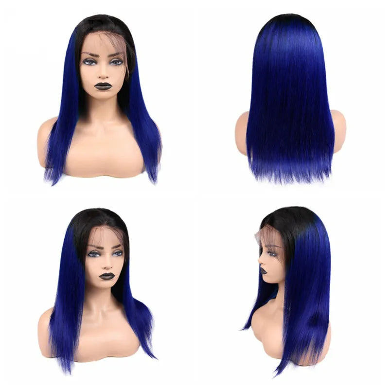 Straight 1B Navy Blue Root Lace Front Wig Average Size Suitable Dying Colors Natural Headline No Shedding No Tangle