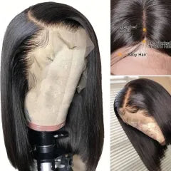 Straight 150% Density Bob Lace Front Wig Natural Color Pre Plucked Hairline