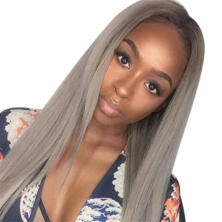 Color Full Lace Wig Straight 1B/Grey Root Ombre Color Top Quality With Baby Hair