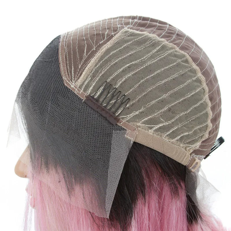Straight Color Lace Front Wig 1B_Pink Average Size Suitable Dying Colors Natural Headline No Shedding No Tangle