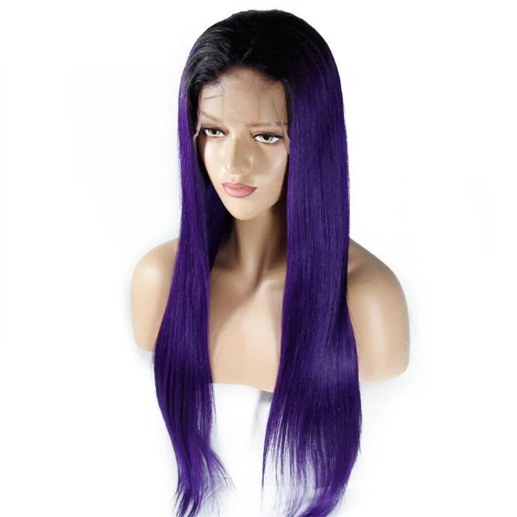 Straight 1B_Purple Color Lace Front Wig Bleached Knots Suitable Dying Colors With Baby Hair Pre Plucked Hairline