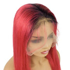 Straight 1B_Red Color Lace Front Wig Bleached Knots Suitable Dying Colors With Baby Hair Pre Plucked Hairline