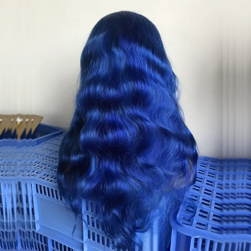 Ombre Color Full Lace Wig BodyWave 1B/Blue 100% Human Hair Ombre Color Wigs With Baby Hair