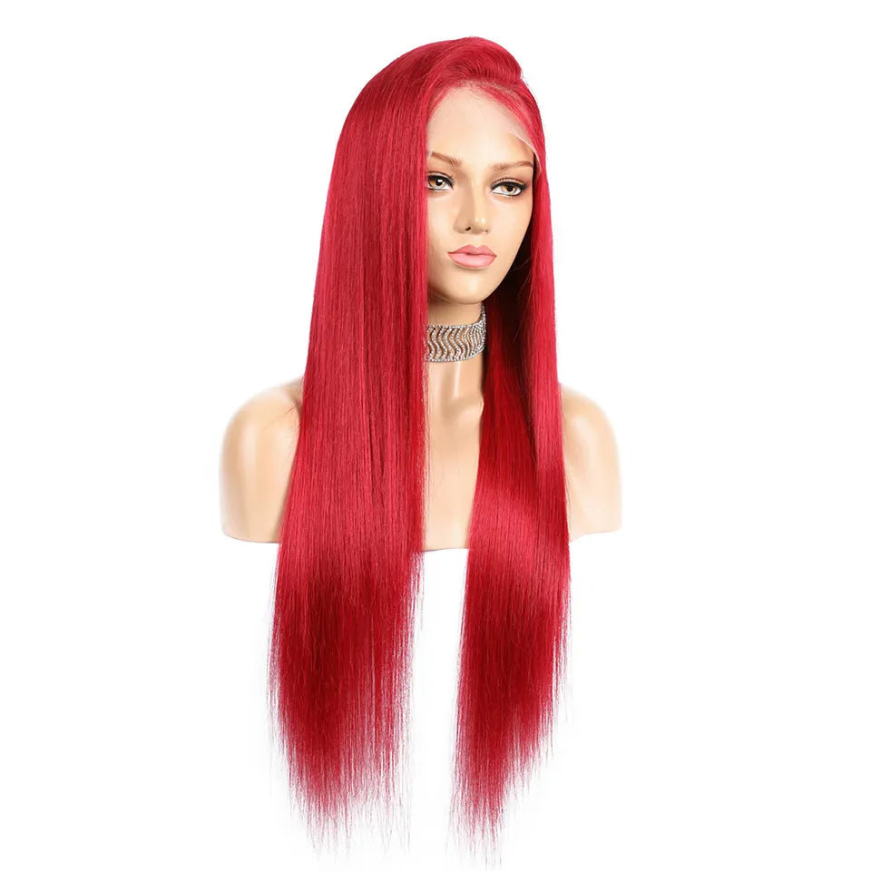 Straight Color Lace Front Wig 1B_Light Red Natural Headline Bleached Knots Can Be Permed No Chemical Processing
