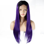 Straight 1B_Purple Color Lace Front Wig Bleached Knots Suitable Dying Colors With Baby Hair Pre Plucked Hairline