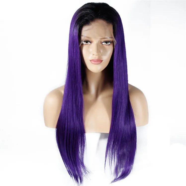 Straight 1B_Purple Color Lace Front Wig Bleached Knots Suitable Dying Colors With Baby Hair Pre Plucked Hairline