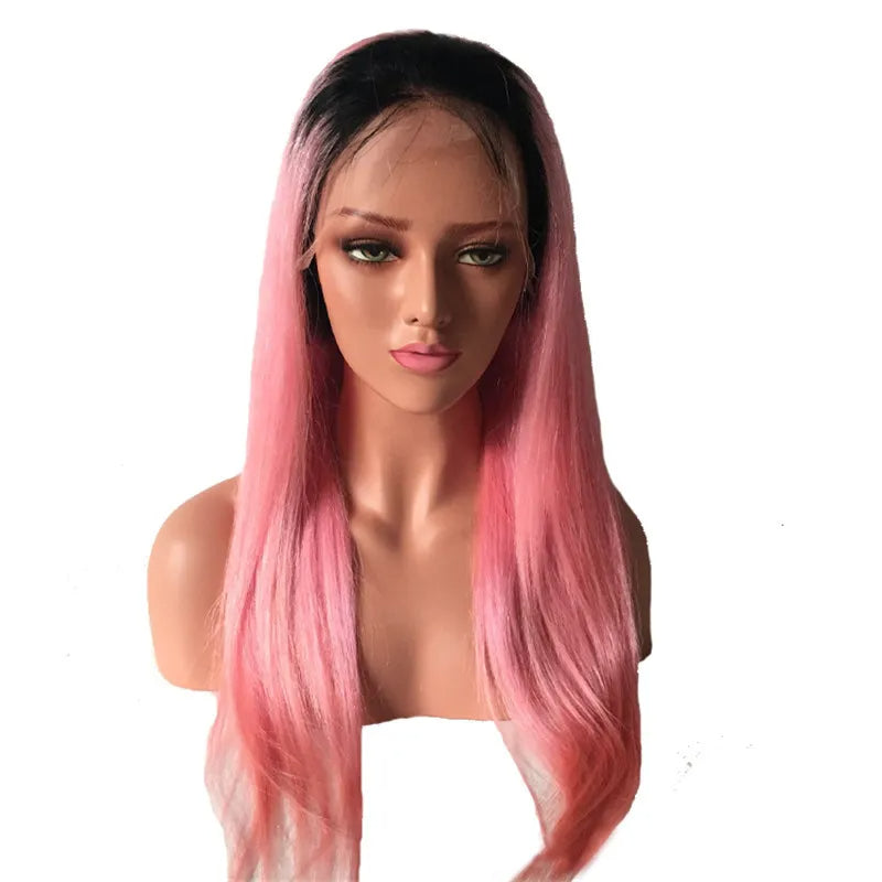 Straight Color Lace Front Wig 1B_Pink Average Size Suitable Dying Colors Natural Headline No Shedding No Tangle
