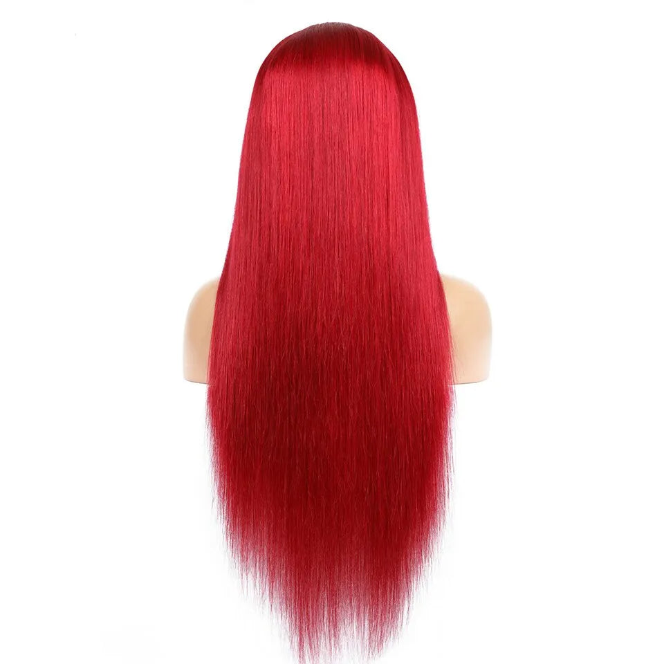 Straight Color Lace Front Wig 1B_Light Red Natural Headline Bleached Knots Can Be Permed No Chemical Processing