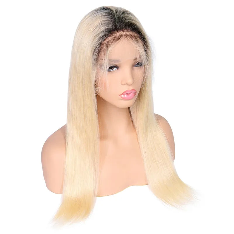 Straight 1B_613 Root Lace Front Wig Remy Hair Average Size Pre Plucked Hairline No Shedding No Tangle