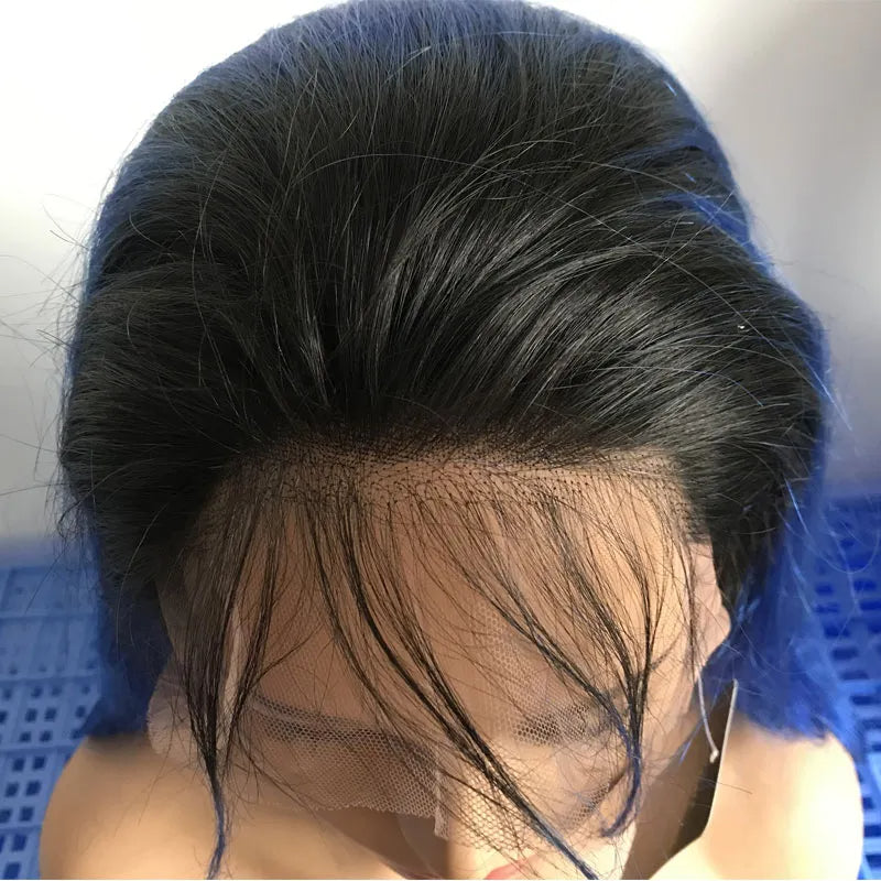 Ombre Color Full Lace Wig BodyWave 1B/Blue 100% Human Hair Ombre Color Wigs With Baby Hair