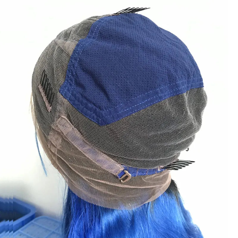 Ombre Color Full Lace Wig BodyWave 1B/Blue 100% Human Hair Ombre Color Wigs With Baby Hair