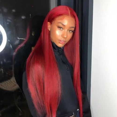 Straight Color Lace Front Wig 1B_Light Red Natural Headline Bleached Knots Can Be Permed No Chemical Processing