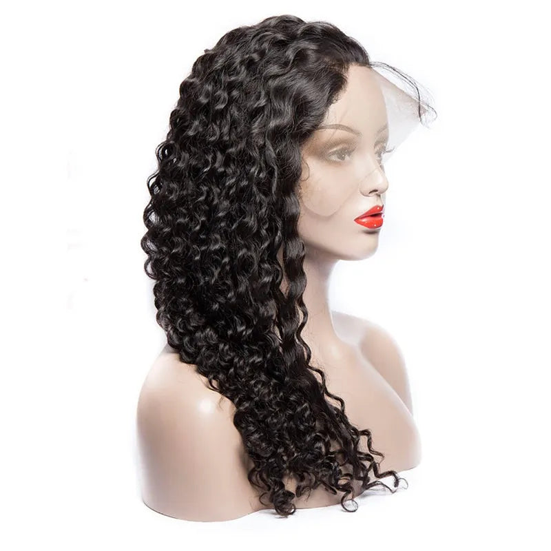 Deep Wave Curly 360 Lace Front Wig 150% Density Natural Color Hand Tied Black Color Glueless