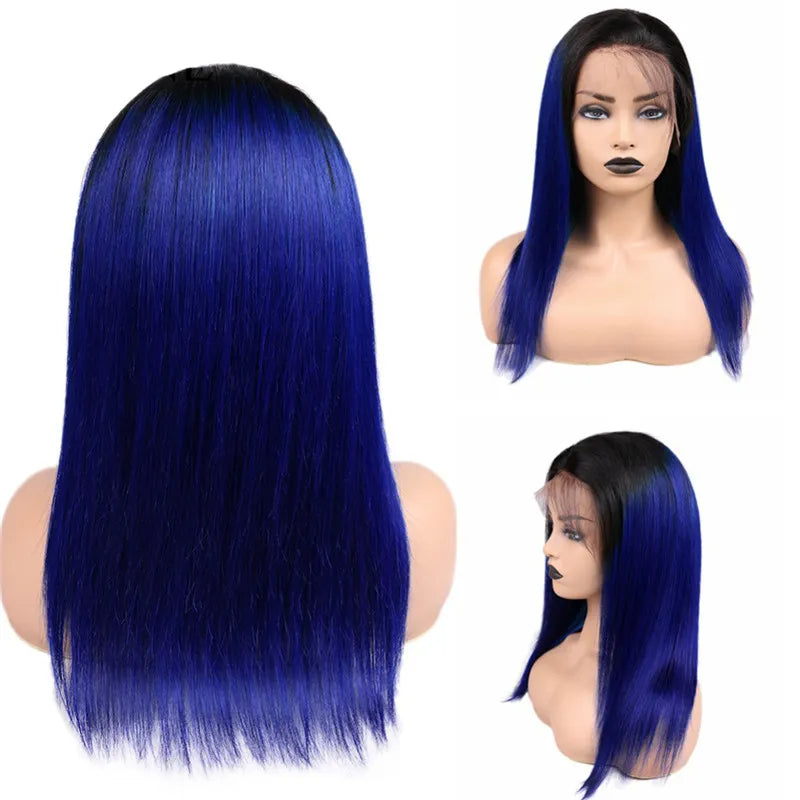 Straight 1B Navy Blue Root Lace Front Wig Average Size Suitable Dying Colors Natural Headline No Shedding No Tangle