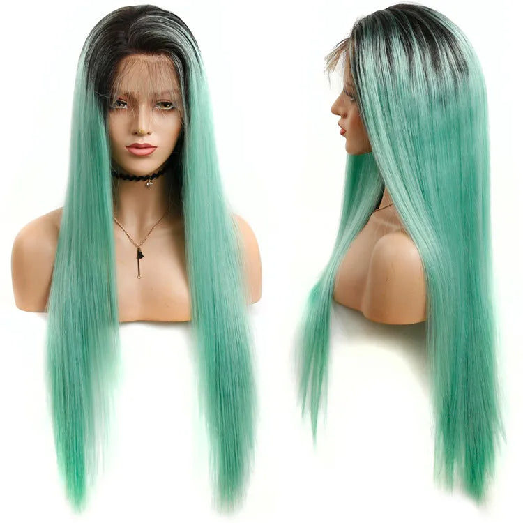 Straight Color Lace Front Wig 1B_Green Natural Headline Bleached Knots Can Be Permed No Chemical Processing