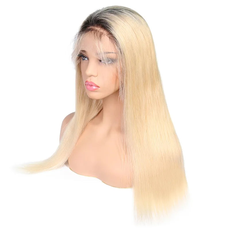 Color Full Lace Wig Straight 1B 613 Ombre Color Glueless 130% Density Black Blonde Color Wigs