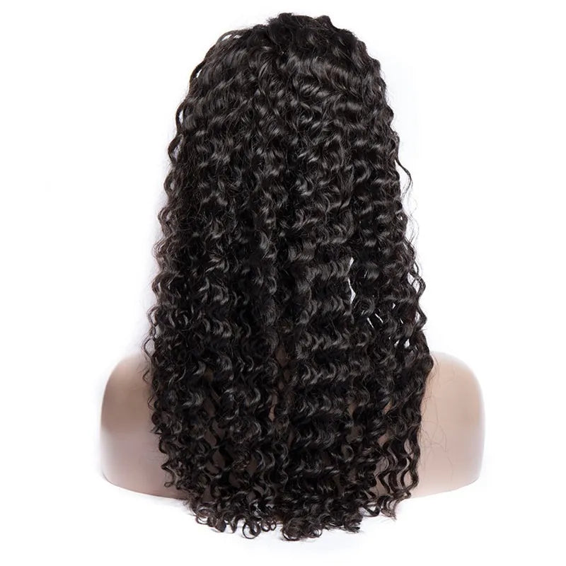 Deep Wave Curly 360 Lace Front Wig 150% Density Natural Color Hand Tied Black Color Glueless