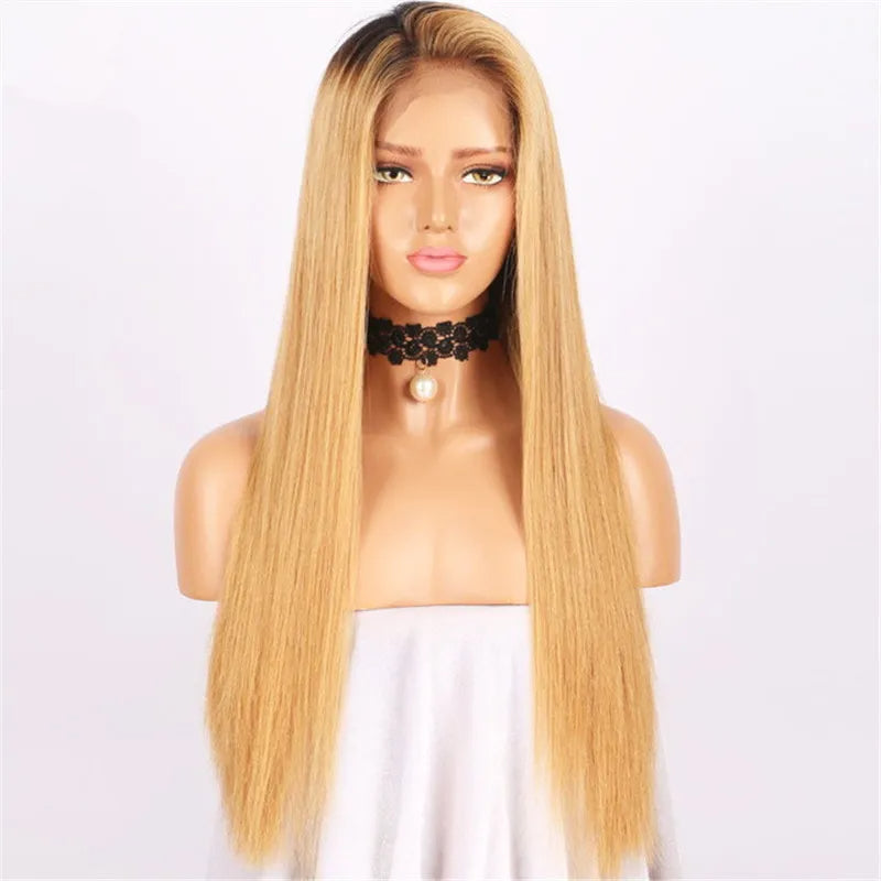 Straight 1B_27 Color Lace Front Wig No Shedding No Tangle Remy Hair No Chemical Processing Pre Plucked Hairline