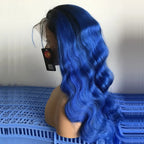 Ombre Color Full Lace Wig BodyWave 1B/Blue 100% Human Hair Ombre Color Wigs With Baby Hair