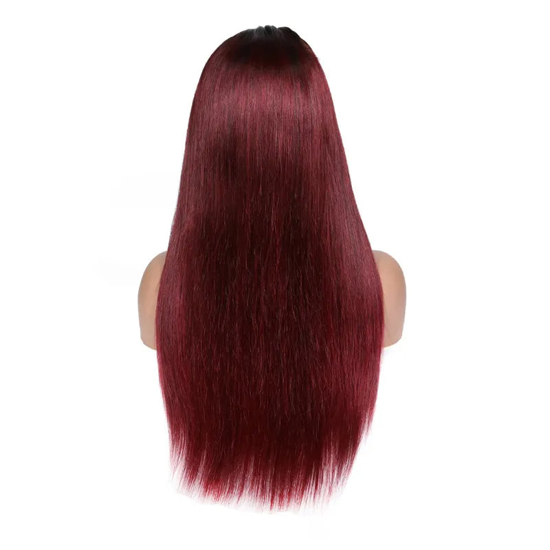 Color Lace Front Wigs 1B_99J Straight Unprocessed Human Hair  Ombre Color Wigs Wholesale For Black Women