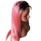 Straight Color Lace Front Wig 1B_Pink Average Size Suitable Dying Colors Natural Headline No Shedding No Tangle