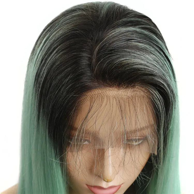 Straight Color Lace Front Wig 1B_Green Natural Headline Bleached Knots Can Be Permed No Chemical Processing