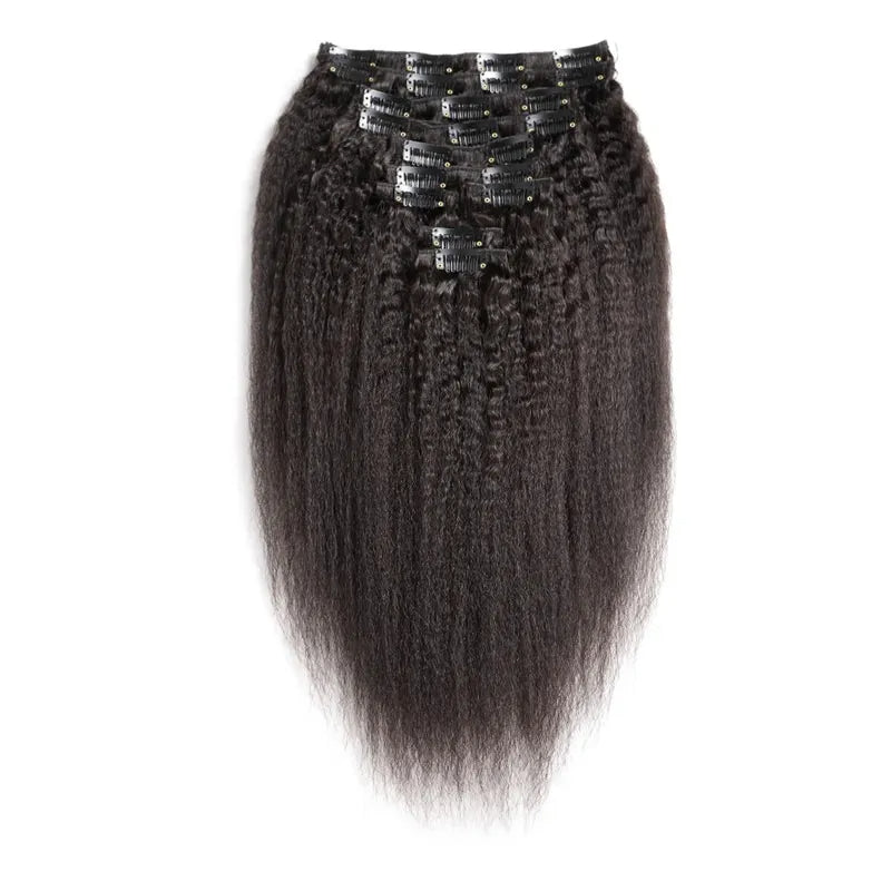 Kinky Straight 100g-130g 16 Inch-26 Inch Head Made Remy Hair 10Pcs Clips In 100% Human Hair